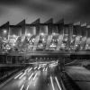 Tableau photo du Parc des Princes de nuit en noir et blanc - Décoration murale