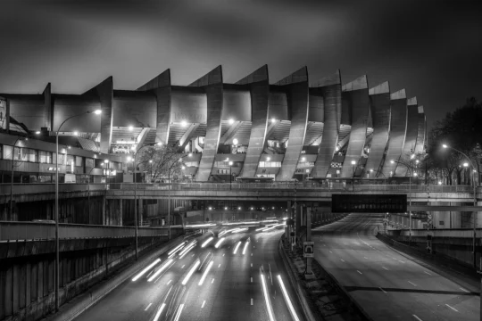 Tableau photo du Parc des Princes de nuit en noir et blanc - Décoration murale