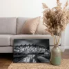 Tableau photo du Parc des Princes en Noir et Blanc au format 40 x 60 cm posé sur un tapis dans un salon moderne