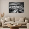Tableau photo du Parc des Princes en Noir et Blanc au format 80 x 120 cm installé dans un salon moderne