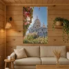 Grand tableau photo du Sacré-Cœur de Paris au format 80x120 cm accroché dans un salon au mur en bois.