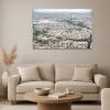 Tableau photo de Paris vu du ciel avec le Parc des Princes et la Tour Eiffel au format 80 x 120 cm installé dans un salon moderne